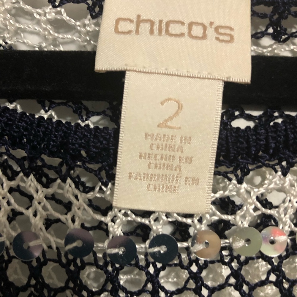 Chico’s open knit sequin pullover top swim cover up size Chico’s 2 or Large 12 - Picture 6 of 13